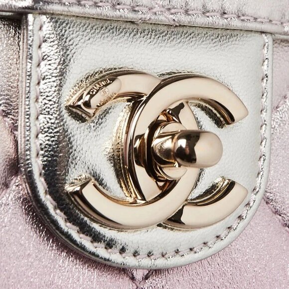 Chanel Pink Iridescent Quilted Lambskin Leather Flap Wallet Bag - Picture 11 of 11